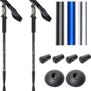 1 Pair (2 Poles) Anti Shock, Adjustable, Collapsible Hiking Poles for Trekking or Walking, Lightweight Aluminum Sticks for Men, Women, Seniors, Kids & Children, Backpacking & Camping Gear