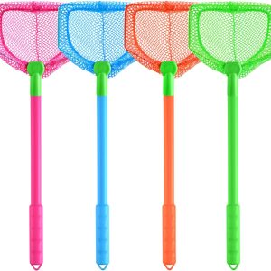 4 Pieces Kids Fishing Net Catching Bug Nets Fish Butterfly Nets Beach Toys for Kids Outdoor Playing (Blue, Red, Orange, Green)