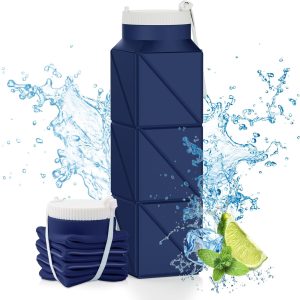 610ml Collapsible Water Bottles Upgrade Foldable Water Bottle BPA Free Reusable Lightweight LeakProof Silicone Water Bottles 20.6oz for Travel Hiking Office Camping Outdoor Sport Dark Blue