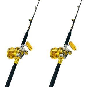 EatMyTackle 30 Wide 2 Speed Fishing Reels on 30-50 Pound Tournament Rods (2 Pack)