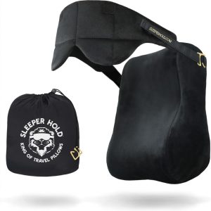 Sleeper Hold Travel Pillow - Real Sleeping Experience on Long Flights - Head Strap with Eye Mask - Super-Soft, Lightweight, Easy-to-Carry, and Machine-Washable Airplane Pillow