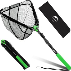 YVLEEN Floating Fishing Net Fish Landing Net - Upgraded Design Foldable & Lightweight Freshwater Fishing Landing Net, Ultra-Thin Rubber Fish Net Easy Catch and Release, Fishing Gifts for Men